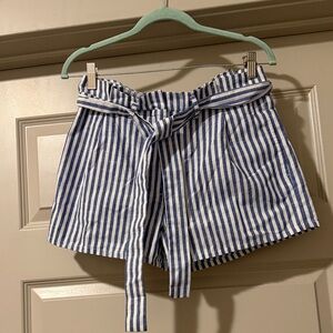 Love Tree Navy and White Striped High Waist Shorts